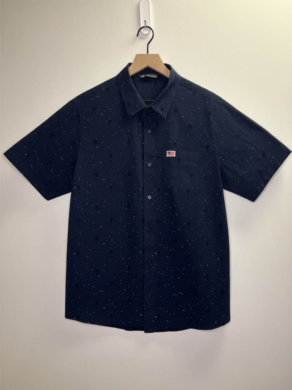 Travis Matthew Golf Button Down Shirt Navy Speckle Palm Patriotic Size Large